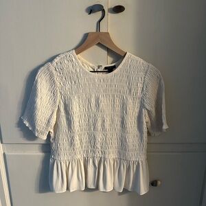 Ann Taylor Cream Smocked Peplum Blouse